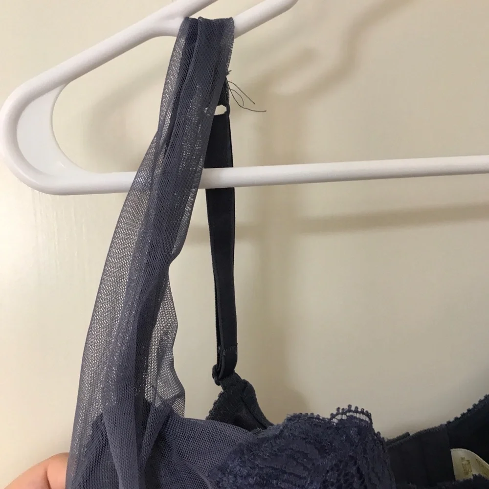 *Vintage* Victoria’s Secret Gold Label navy blue/ charcoal blue lace bra 36D